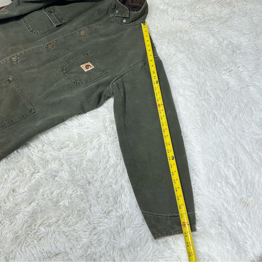 Vintage Carhartt Green Chore Jacket Blanket Lined Workwear Coat Brown Collar XL - Picture 10 of 16